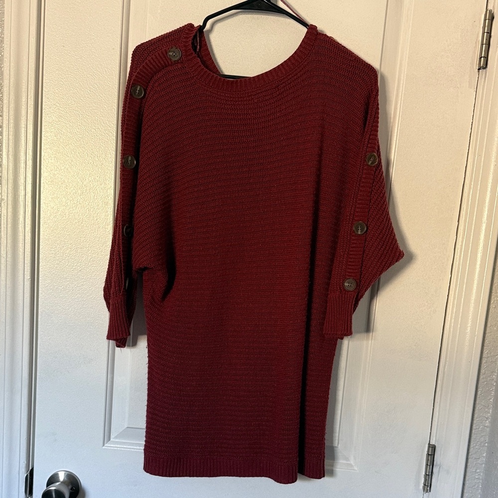 Women's Red Pink Sweater with Button Accents